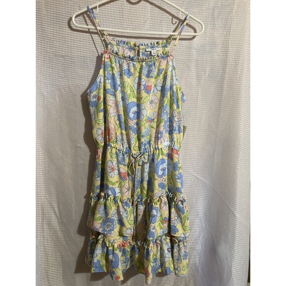 Bar III Dresses & Skirts - BAR III Womens Large Hello Yellow Adjustable Spaghetti Strap Dress Ruffles New